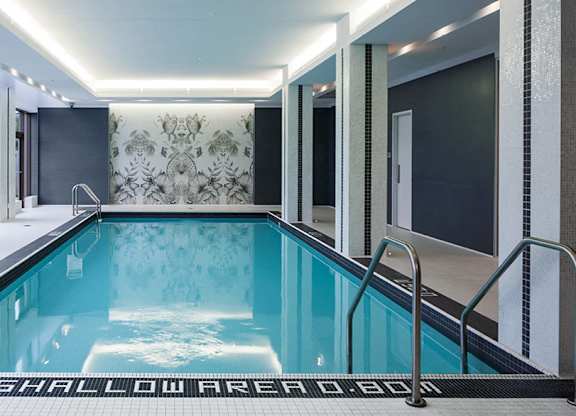 A rectangular pool with the words