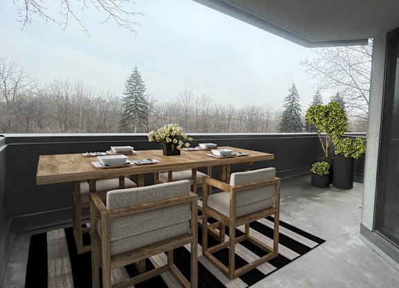 Balcony with outdoor dining set and outdoor plants