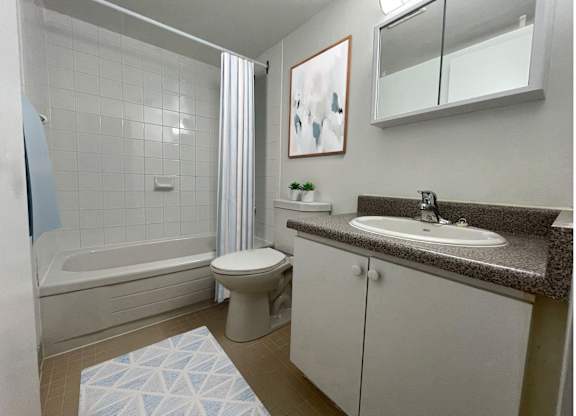 a bathroom with a sink toilet and a shower