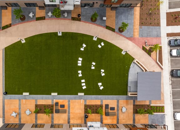 an aerial view of a baseball field in a parking lot at EagleRidge Plaza Residences, Fargo, ND, 58104