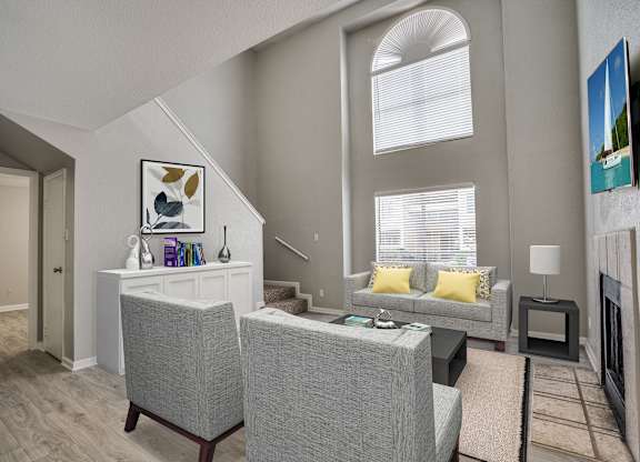 Classic Living Room Design With Television at Seacrest Apartments, Garland, TX