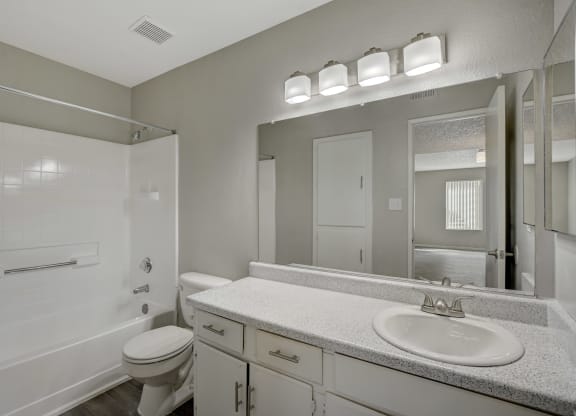 Bathroom with white sink at Citrus Apartments, Las Vegas, Nevada