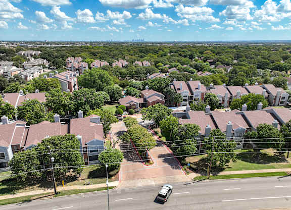 Aeriel neighborhood view at Foxborough Apartments, Irving, TX