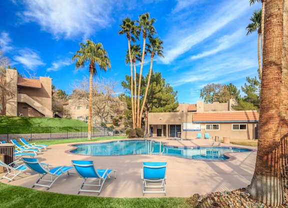 Pool And Relaxing Area at Desert Bay Apartments, Laughlin, NV, 89029