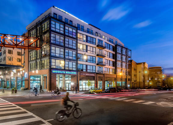 Community viewed from the street at night