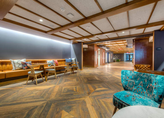 Indoor lounge with couches and tables