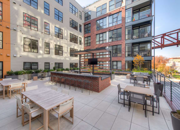 Courtyard with tables and grills