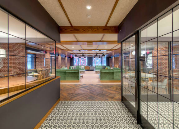 Entrance to lounge with large glass windows