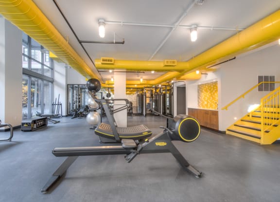 Gym space with treadmill and rowing machine
