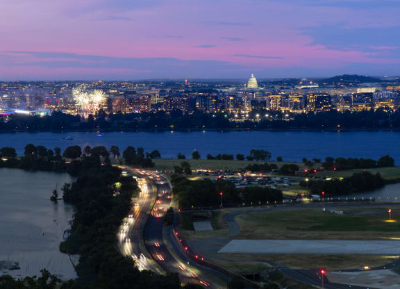 a view of the city dc at night at The Grace and Reva, Arlington, VA, 22202