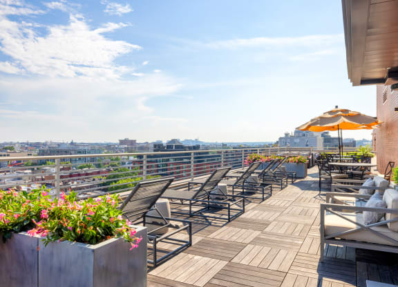 a view of the rooftop deck at the graduate madison hotel in madison, wi