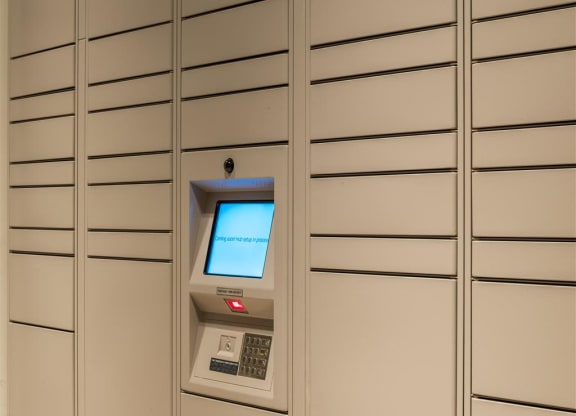 an atm machine in a locker room
