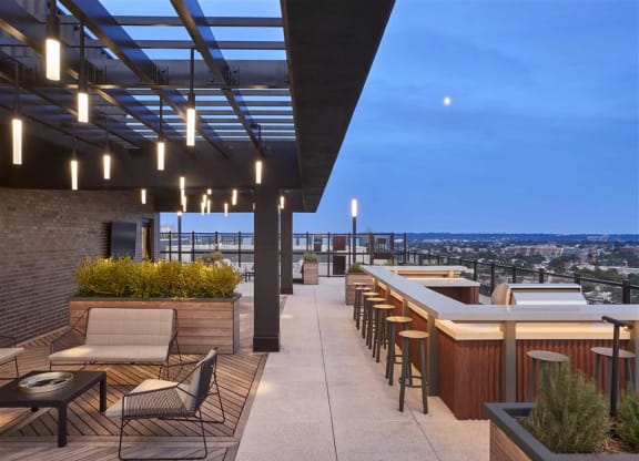 a view of the rooftop deck at the envoy hotel in salt lake city