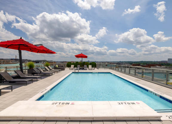 a swimming pool on the roof of a building