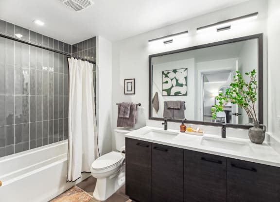 a bathroom with a sink and a toilet and a shower at The Grace and Reva, Virginia, 22202