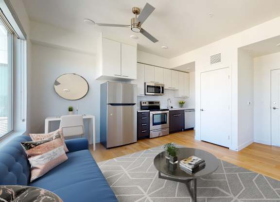 Kitchen Come Living Area at Proto Apartments, Denver, 80204