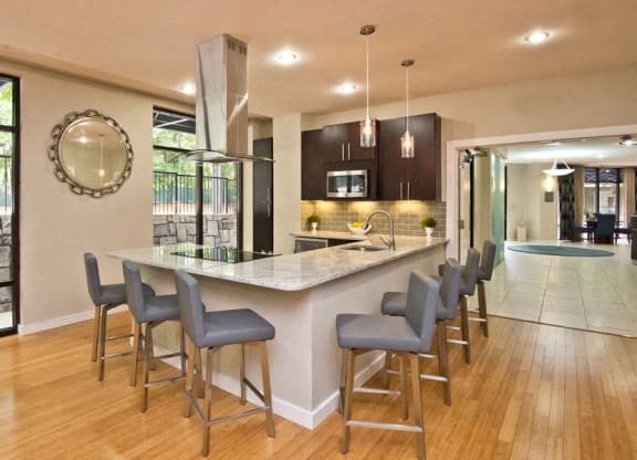Community Kitchen with Bar and chairs