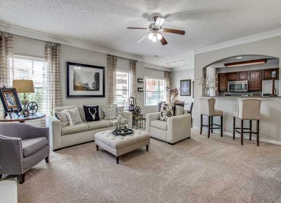 Pet-friendly Apartments in West Houston TX - San Montego - Spacious Living Room with Plush Carpeting