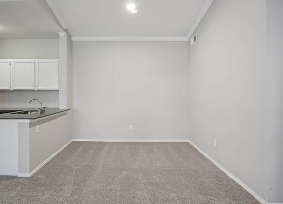 A kitchen with white cabinets and a countertop.
