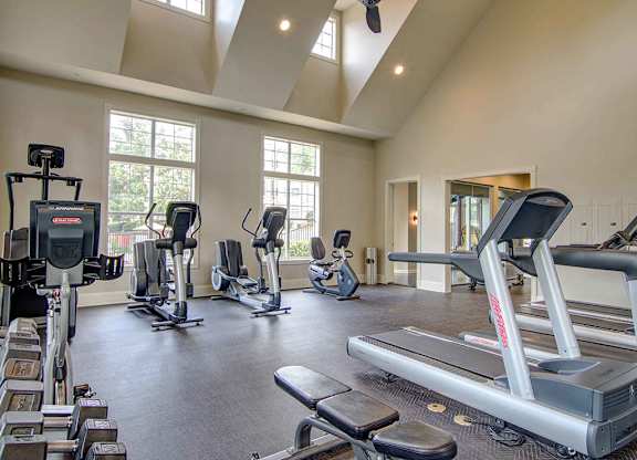 The Ascent at Windward apartments in Alpharetta Georgia photo of fitness center- free weights, cardio machines