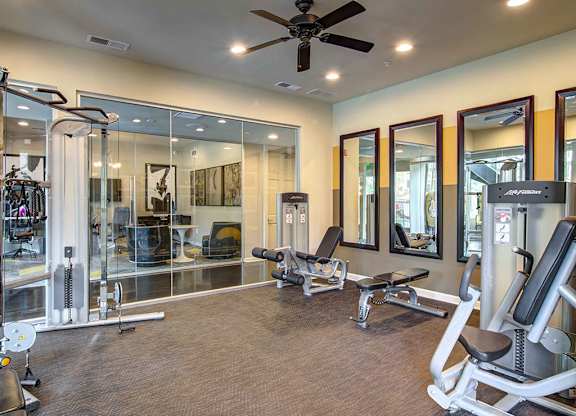 The Ascent at Windward apartments in Alpharetta Georgia photo of fitness center- weighted machines