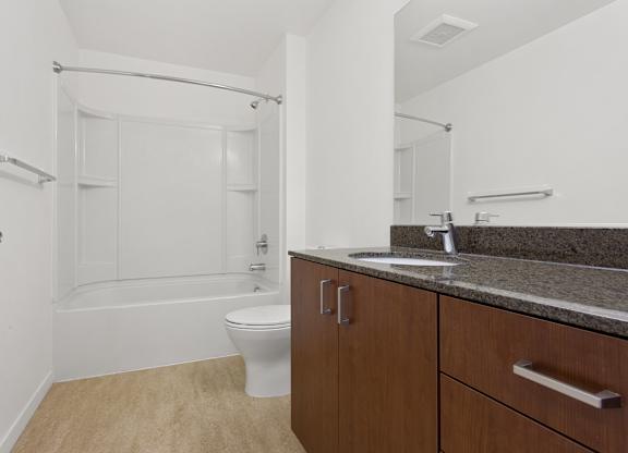 a bathroom with a sink and a toilet and a shower