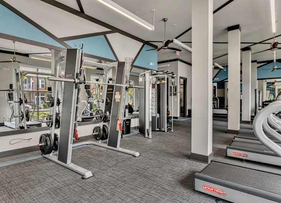 Pet-Friendly Apartments in Nashville, TN- Octave Apartments- state of the art fitness center with squat racks machines and cardio equipment