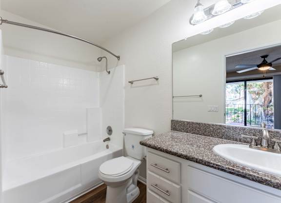 a bathroom with a shower toilet and sink and a mirror