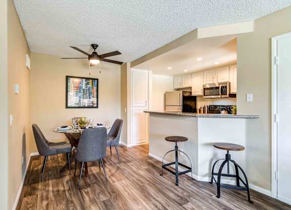 kitchen with stainless steel appliances and wood floors