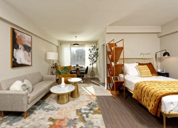 Studio living and dining (staged) at 1500 Arlington, Arlington, 22209