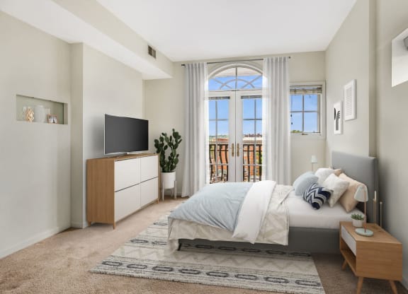 Bedroom with balcony (virtually staged) at Kalorama Park, Washington, DC 20009