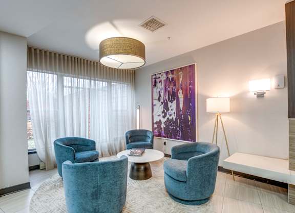 Seating area in the lobby of 2255 Wisconsin Avenue Apartments in the Glover Park neighborhood of NW, Washington DC 20007