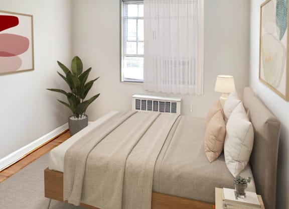 Apartment bedroom (virtually staged) at Mason Hall in Alexandria, VA 22314