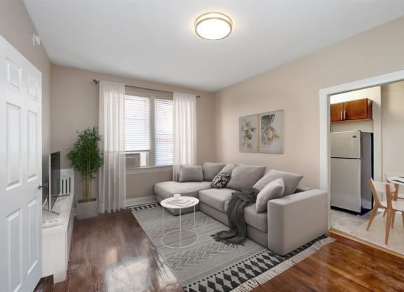 Apartment living and kitchen (virtually staged) at 1630 Park, Washington, DC, 20010