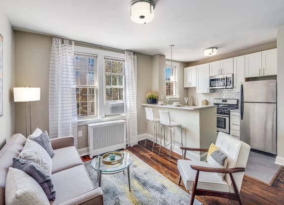 One-bedroom living and dining (staged)  at August, Washington, DC