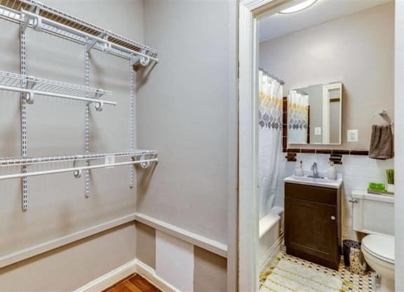 Large walk-in closet and bathroom at The York and Potomac Park, Washington, DC