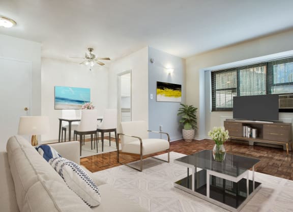 One-bedroom apartment living and dining area (virtually staged) at Diplomat, Washington, Washington