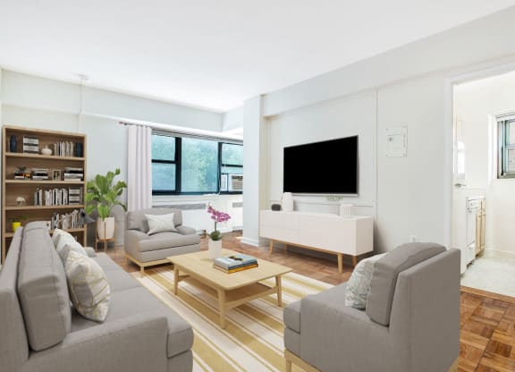 One-bedroom apartment living area (virtually staged) at Diplomat, Washington, DC 20009
