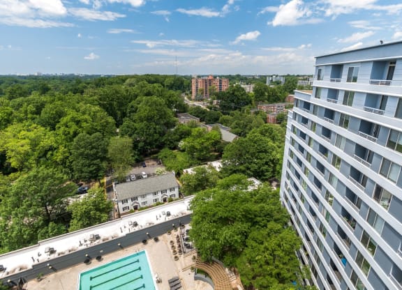 Building exterior and pool view  at Lenox Park, Silver Spring