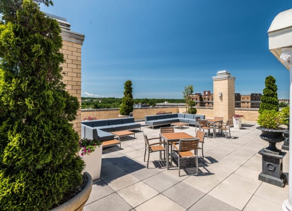 Rooftop deck with seating area at Kalorama Park, Washington, DC 20009