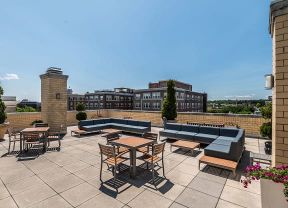Rooftop deck with seating and lounge area at Kalorama Park, Washington, DC 20009