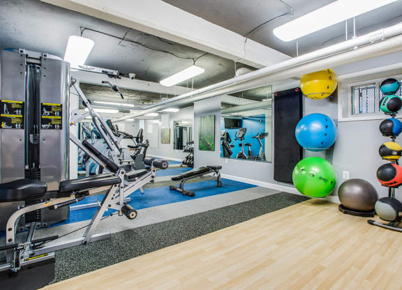 Fitness center with machines and equipment at Highview and Castle Manor, Washington, 20009