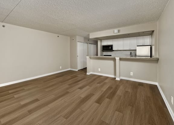 One-bedroom apartment living and dining area at Lenox Club, National Landing, Arlington, VA 22202