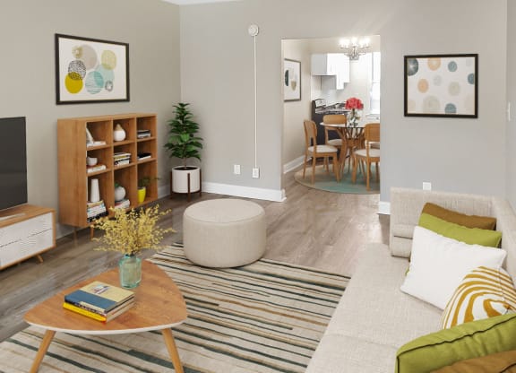 Living and dining (virtually staged) at Park Crest Apartments, Washington, DC