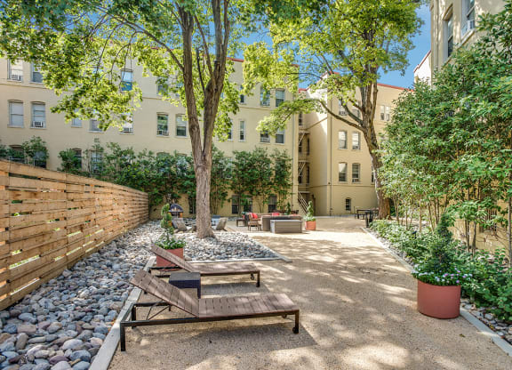 Courtyard with lounge chairs at President Madison, Washington, DC