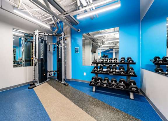 Free weights and cable training at The Diplomat Apartments in Washington DC