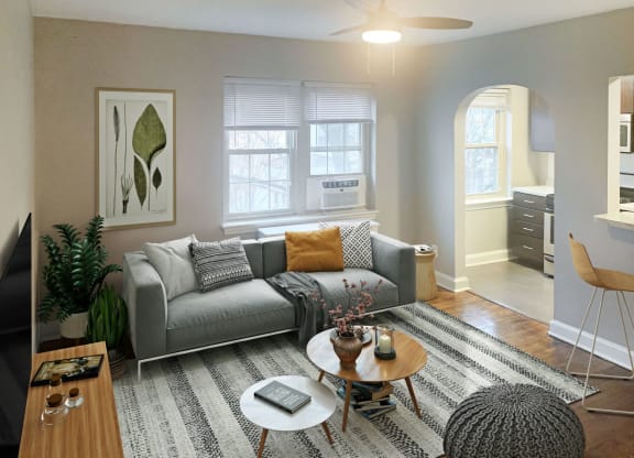 Virtually staged living room off kitchen at 2231 Ontario, Washington, 20009