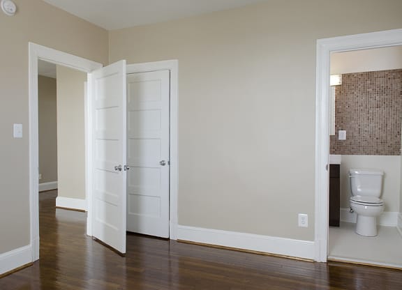 One-bedroom apartment bedroom and bathroom entrance at 1630 Park, Washington, 20010