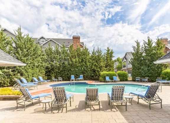 the swimming pool at the preserve at polk apartments
