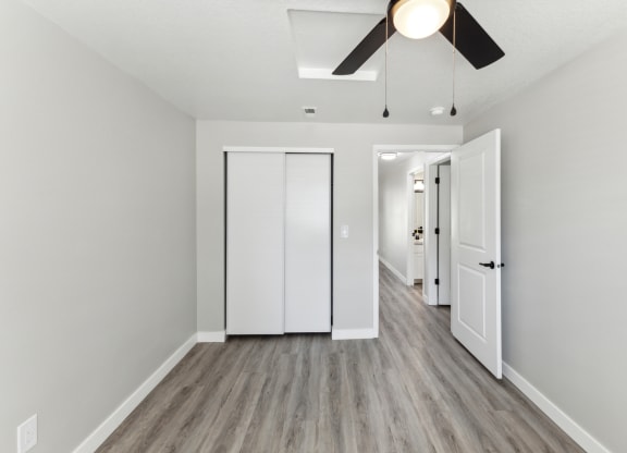 our apartments offer a spacious living room with a ceiling fan